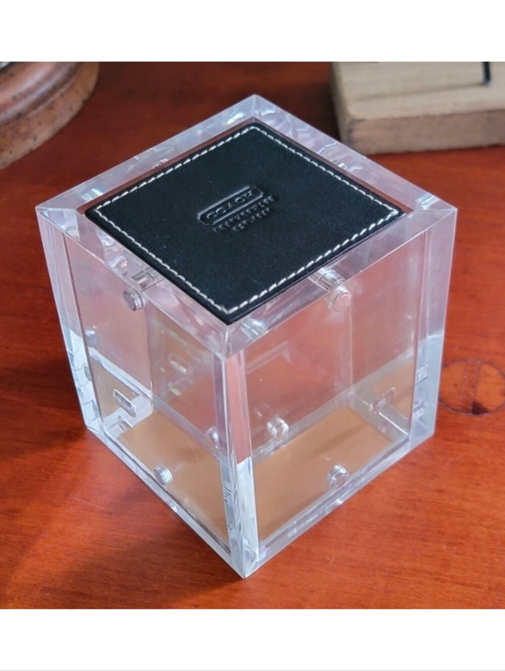 Coach Acrylic Magnetic Photo Cube Frame Lucite Desk Decor Leatherware